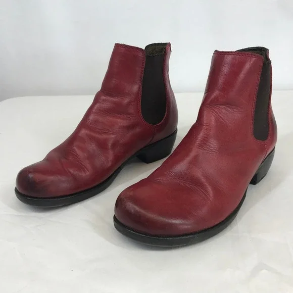 Fly London Red Leather Chelsea Ankle Boots Low Block Heel Size 40 - Picture 2 of 8